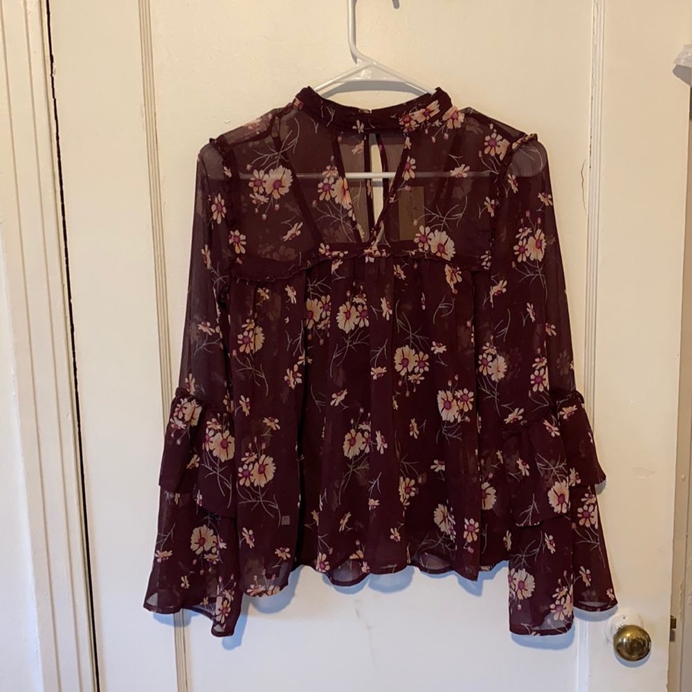 NEW American Eagle Outfitters ruffled floral blouse - Picture 1 of 7